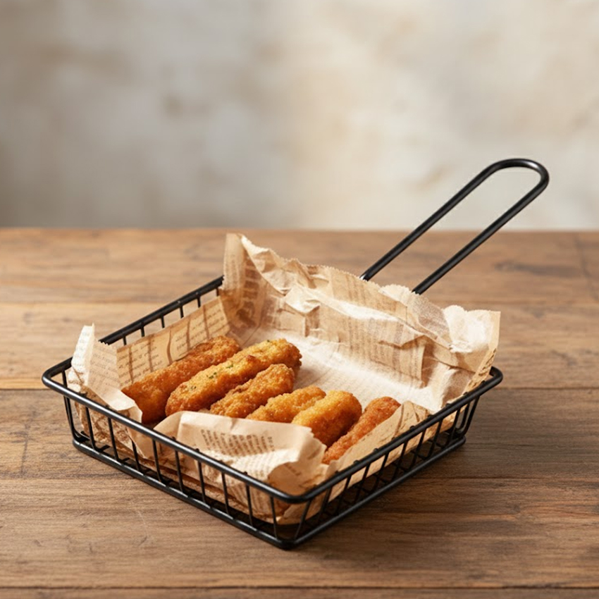 Rectangular Iron Wire Serving Basket with Handle